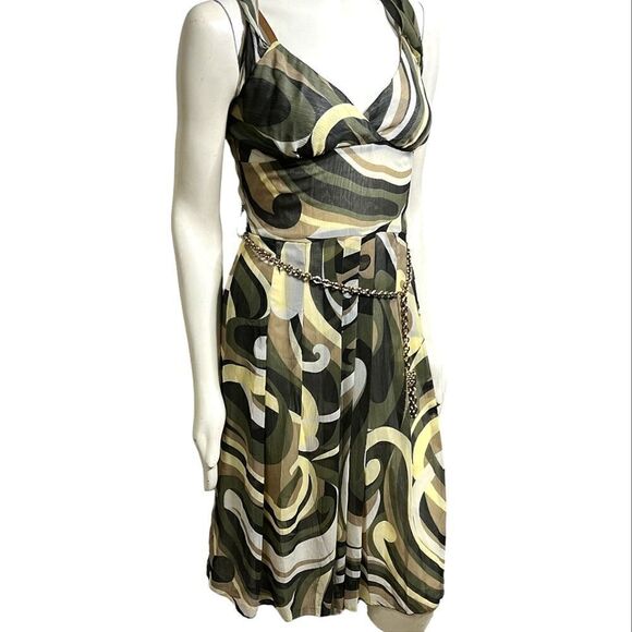 Jake*s Camo Swirl Halter Knee Length Dress Size Medium - Picture 2 of 13